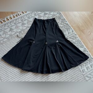 Vintage Circle T Western Black Denim Flared Maxi Skirt Size 15/16 Cowgirl Summer